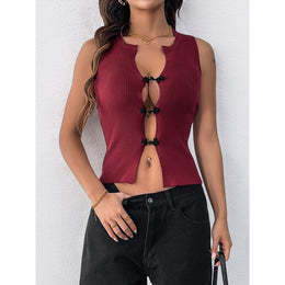 Women Ribbed Tie-Up Sleeveless Crop Top