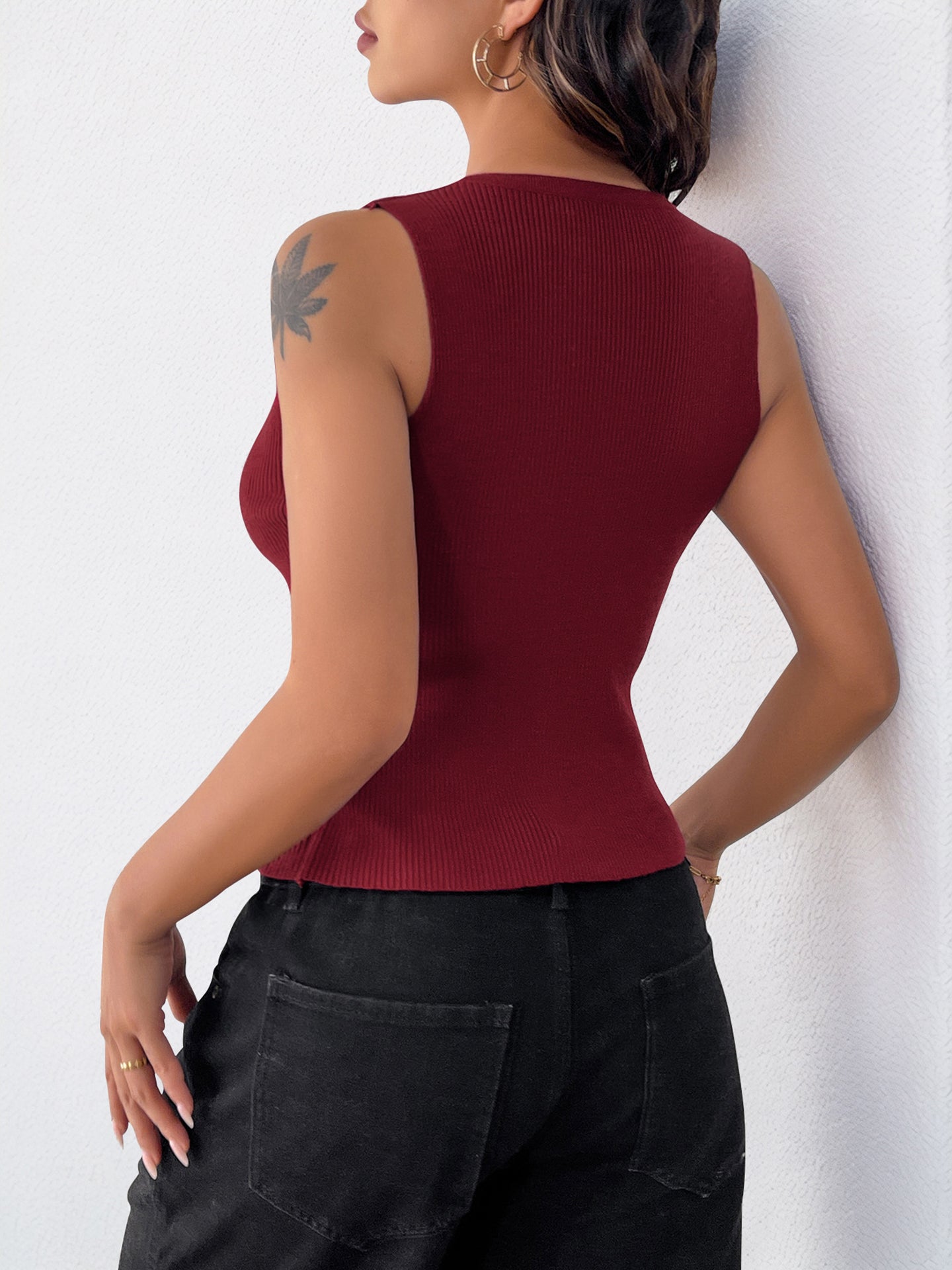 Women Ribbed Tie-Up Sleeveless Crop Top