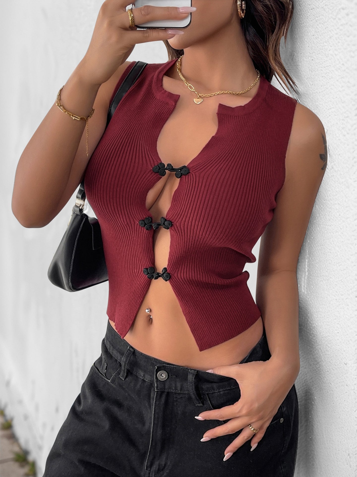 Women Ribbed Tie-Up Sleeveless Crop Top
