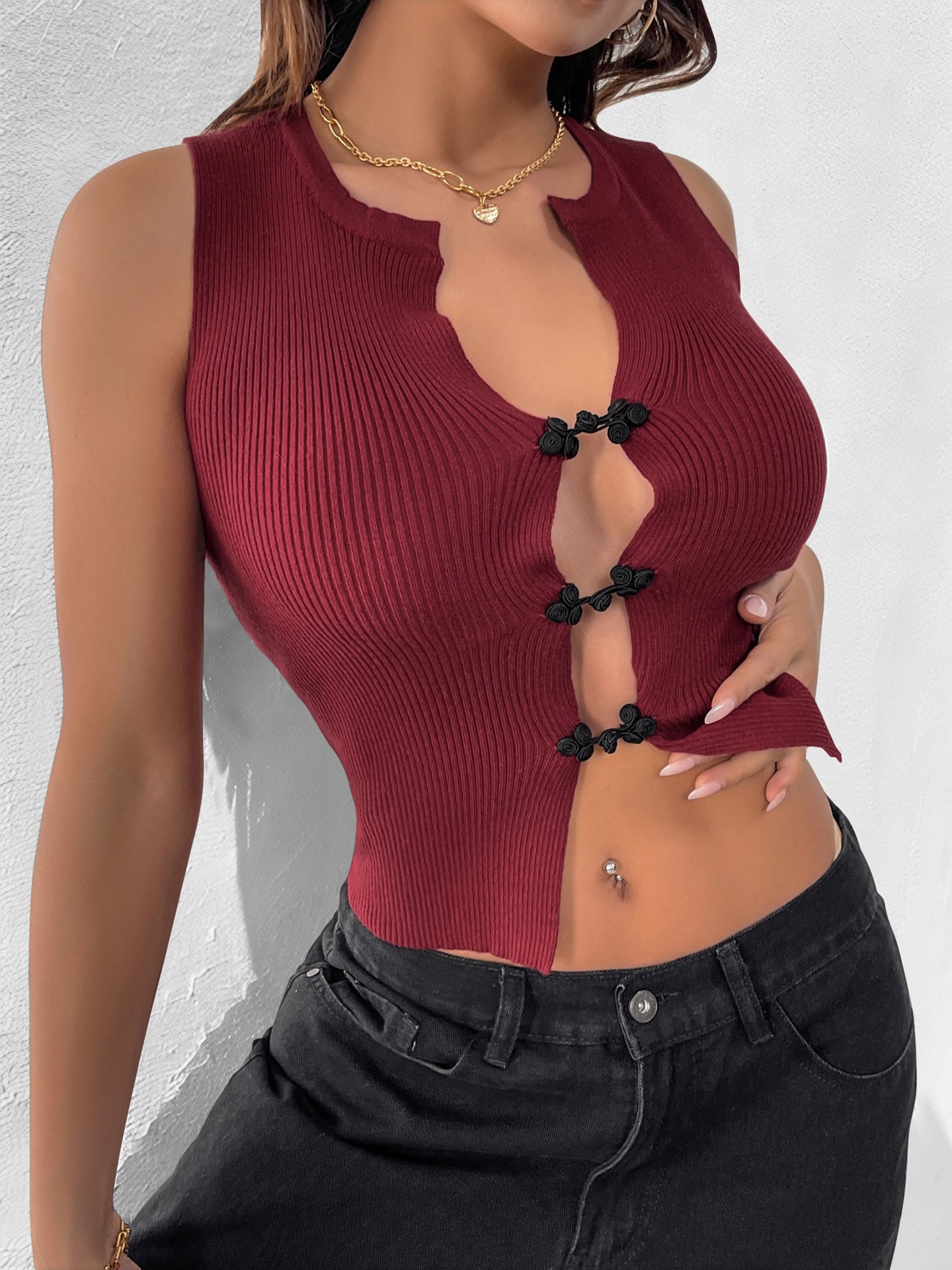 Women Ribbed Tie-Up Sleeveless Crop Top