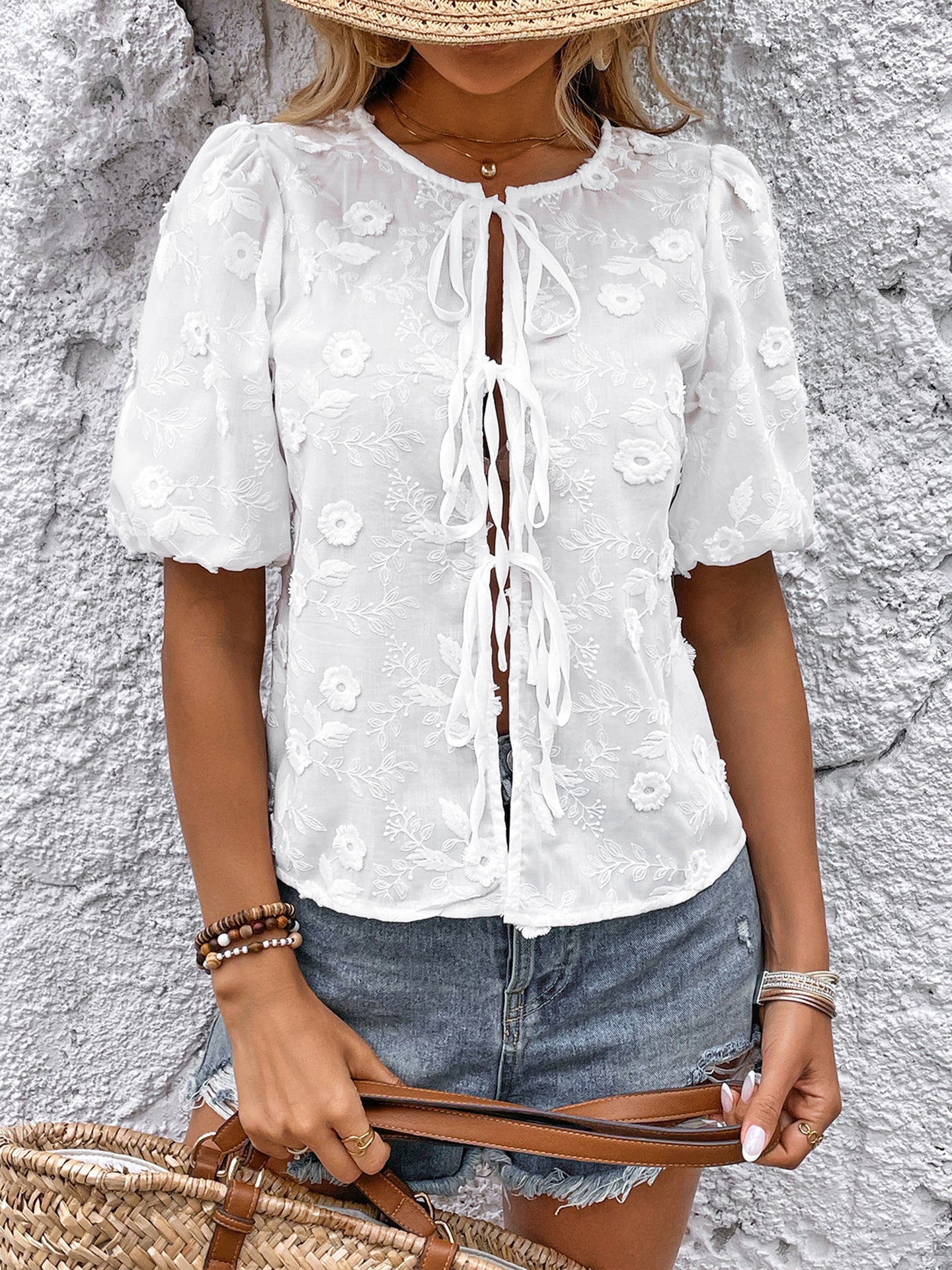 Women Embroidered Gathered Tops