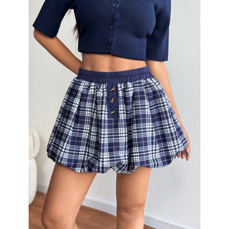 Checked Balloon Mini Skirt
