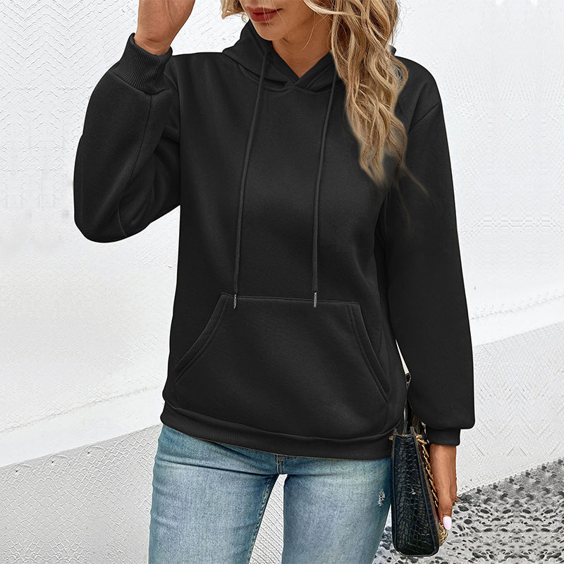 Black Hooded Long Sleeves Sweatshirt