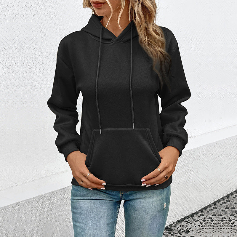 Black Hooded Long Sleeves Sweatshirt