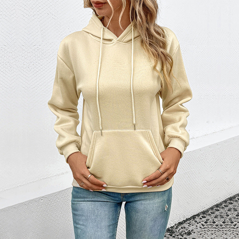 Beige Hooded Pullover Sweatshirt