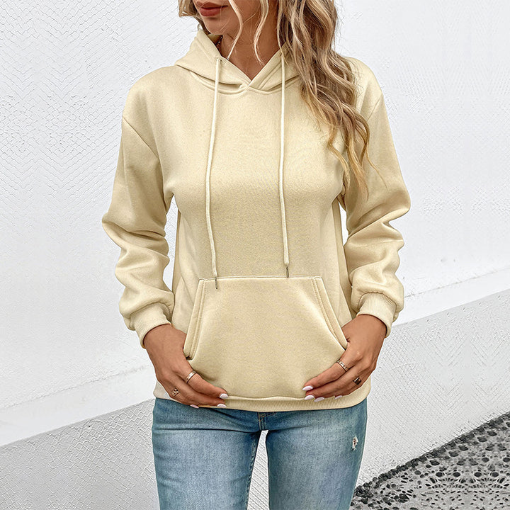 Beige Hooded Pullover Sweatshirt