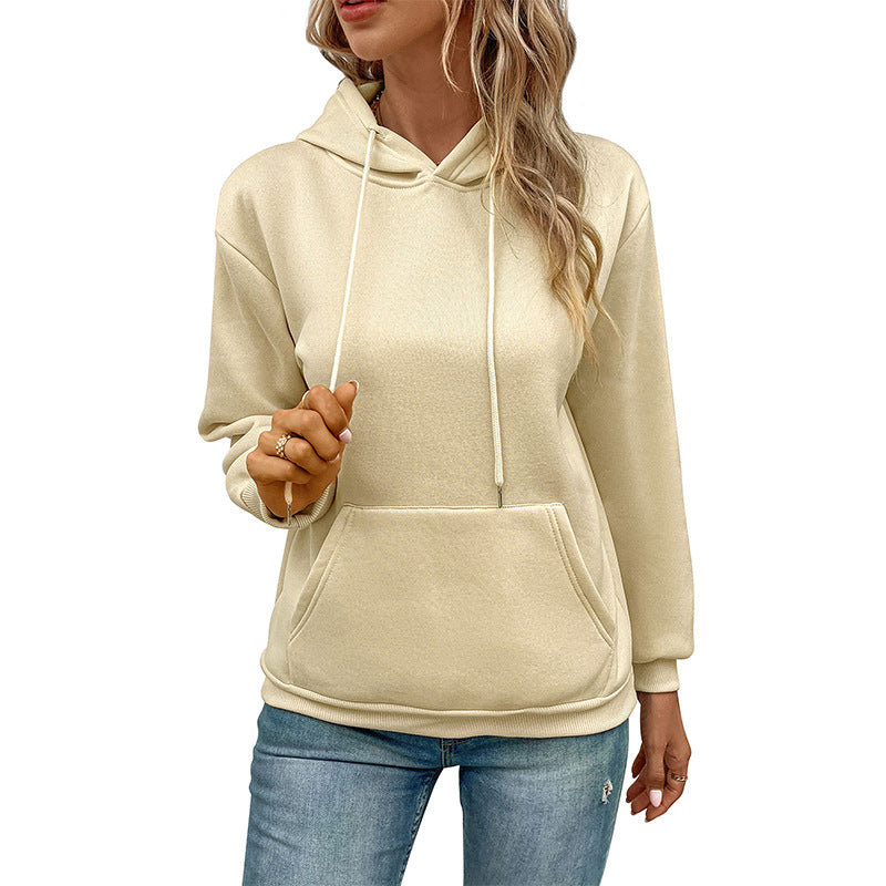Beige Hooded Pullover Sweatshirt
