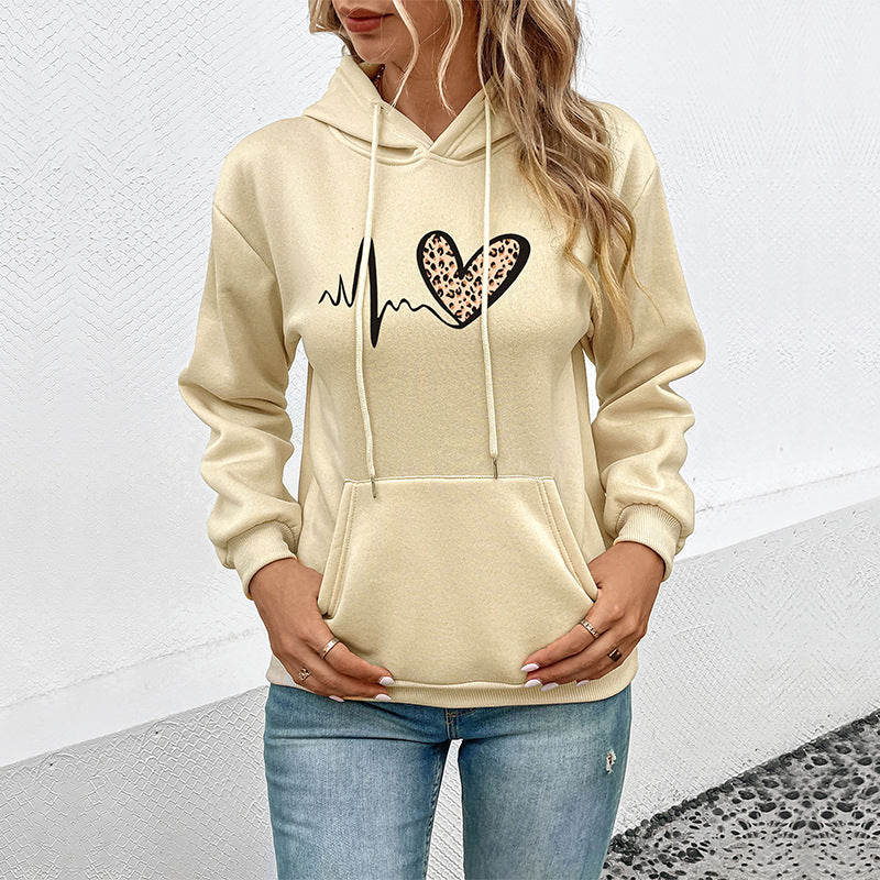 Beige Graphic Printed Hooded Pullover