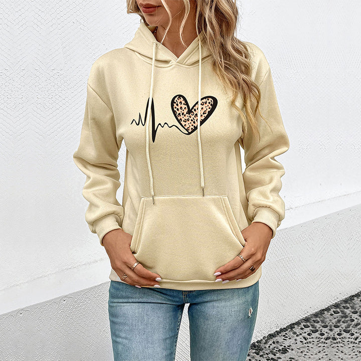 Beige Graphic Printed Hooded Pullover