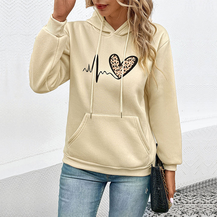 Beige Graphic Printed Hooded Pullover