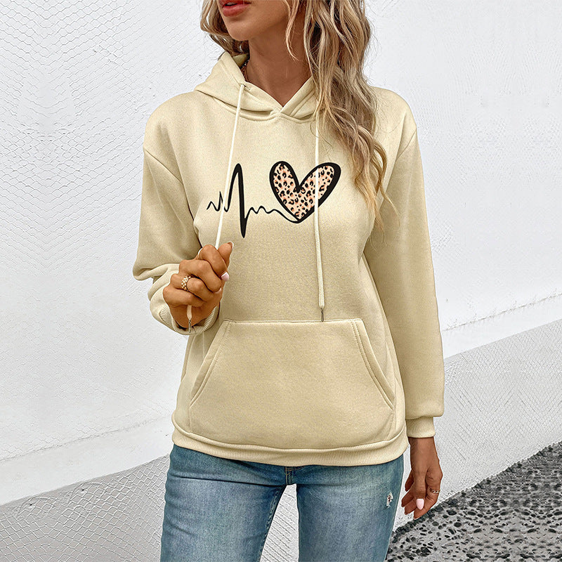 Beige Graphic Printed Hooded Pullover