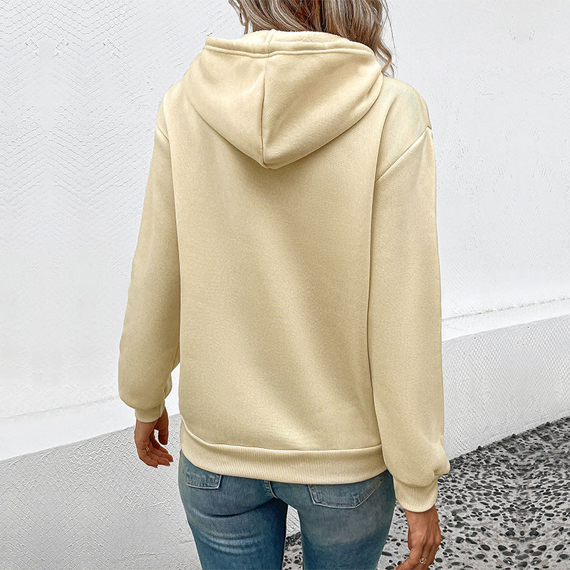 Beige Graphic Printed Hooded Pullover