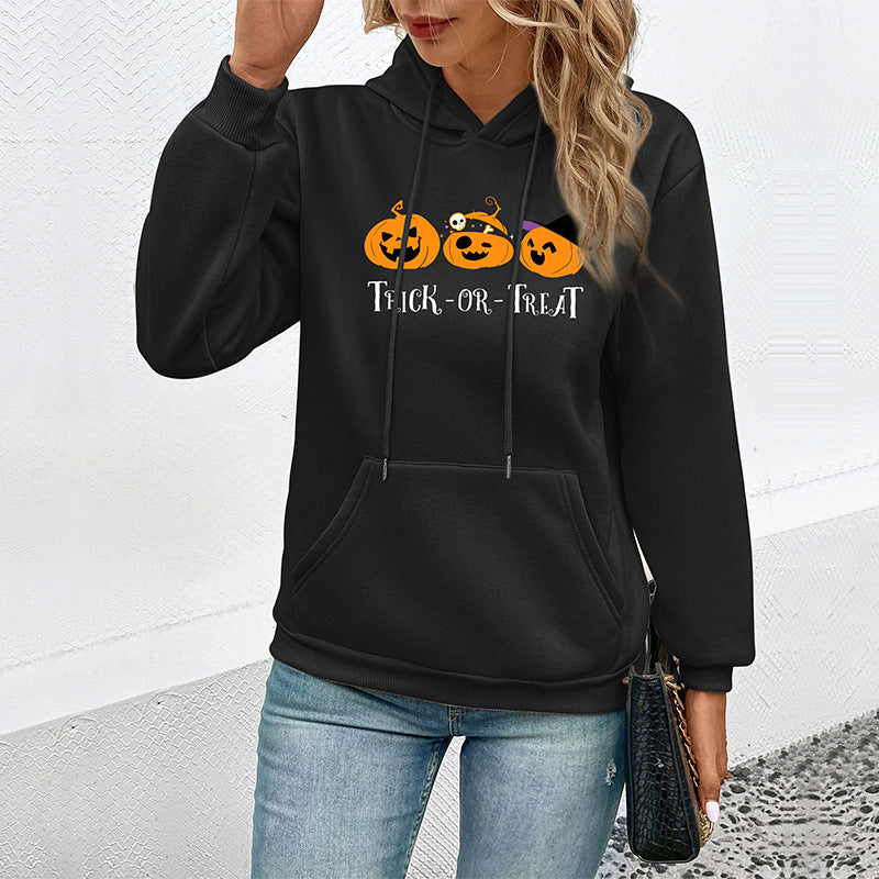Black Graphic Printed Hooded Pullover