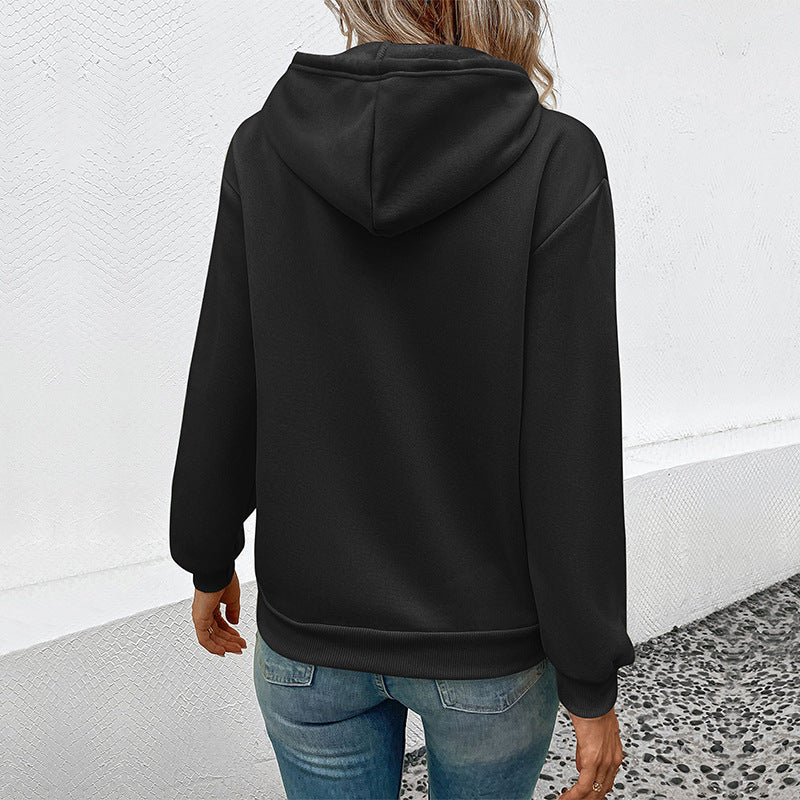 Black Graphic Printed Hooded Pullover