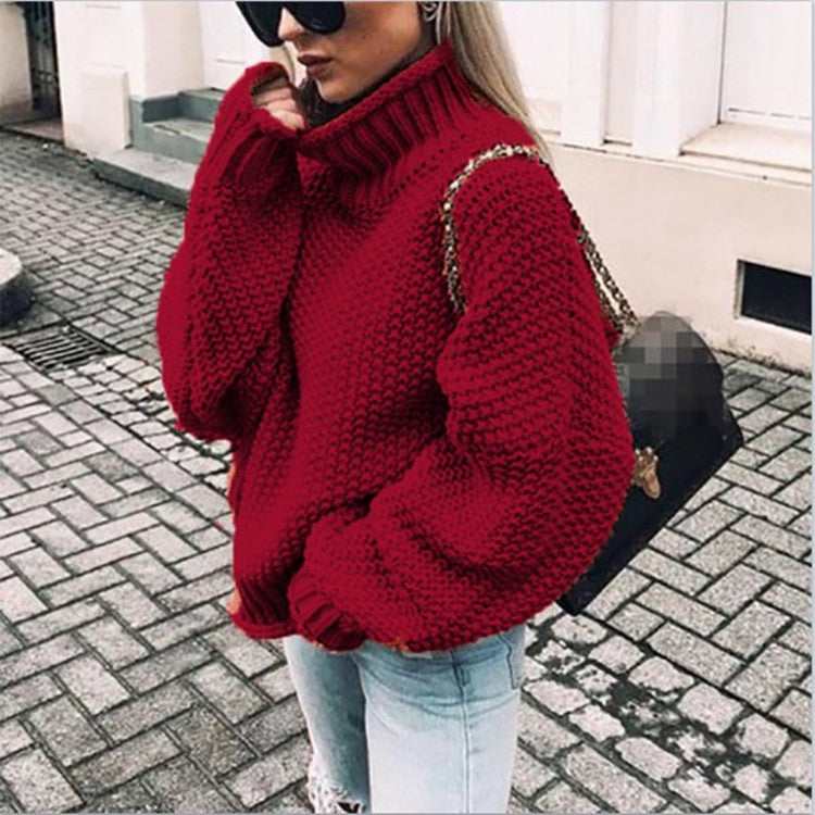 Women Red Solid Long Sleeves Sweaters Pullover