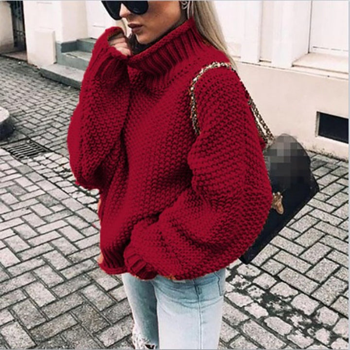 Women Red Solid Long Sleeves Sweaters Pullover