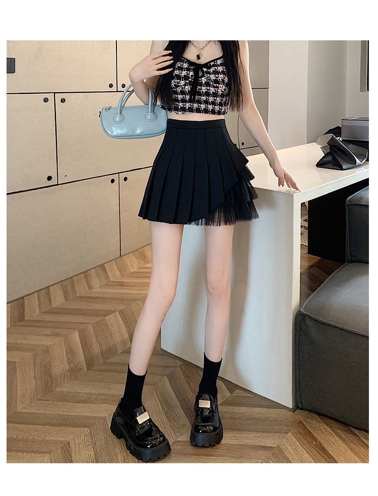 Accordion Pleats Flared Opaque Mini Skirt