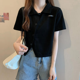 Shirt Collar Shirt Style Crop Top