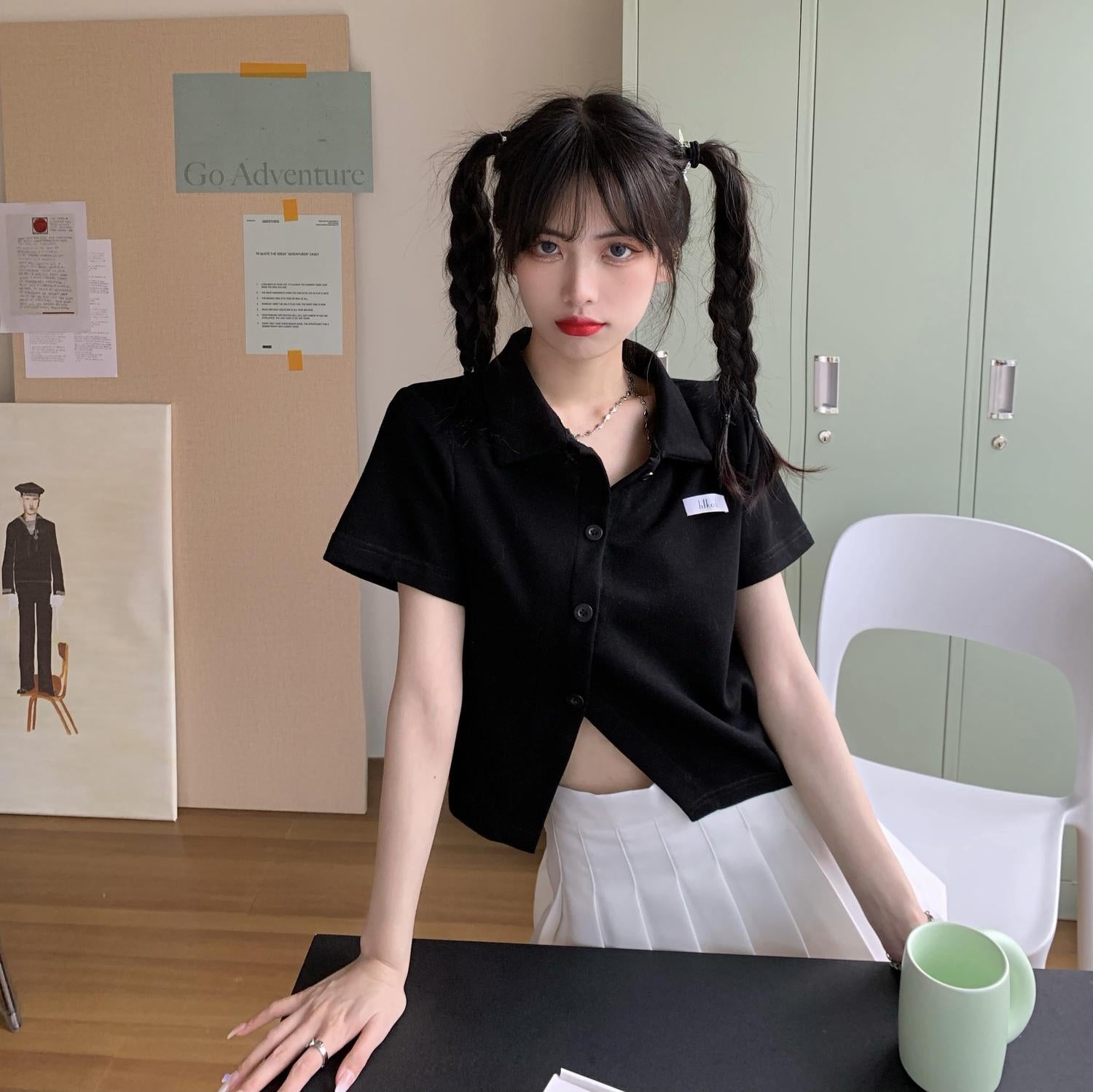 Shirt Collar Shirt Style Crop Top