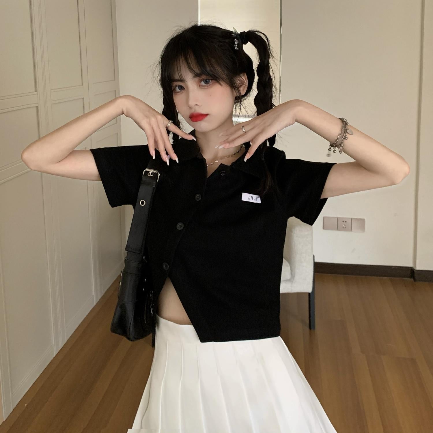 Shirt Collar Shirt Style Crop Top