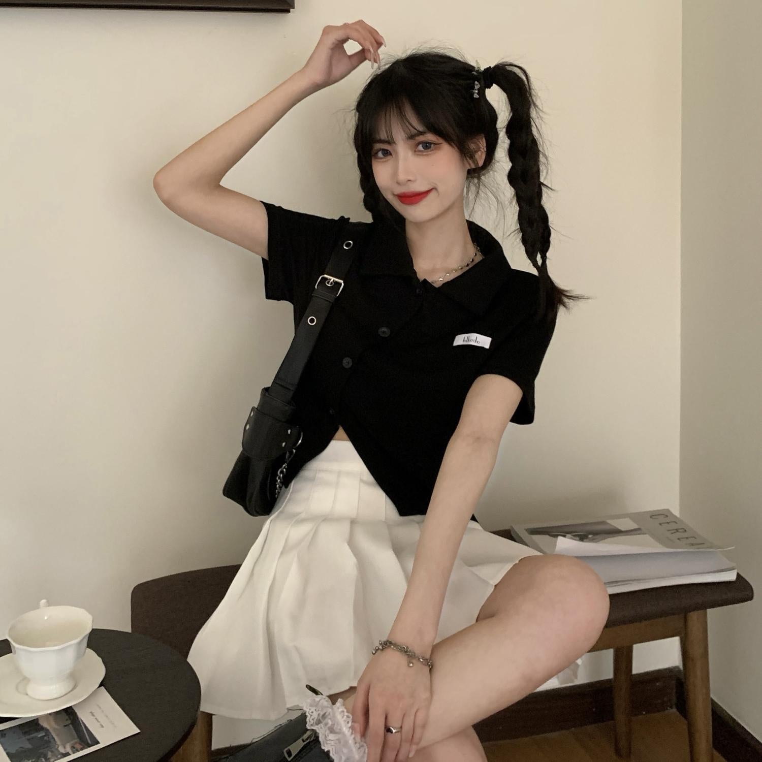 Shirt Collar Shirt Style Crop Top