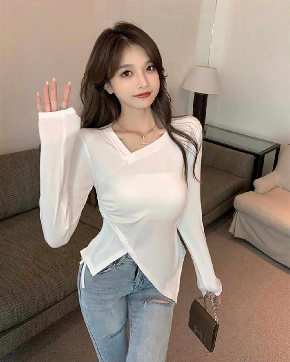 Women V-Neck Wrap Top