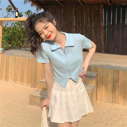 Women Solid Shirt Collar Top