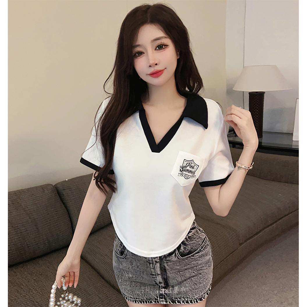 Women V-Neck Top With Pocket Detailing