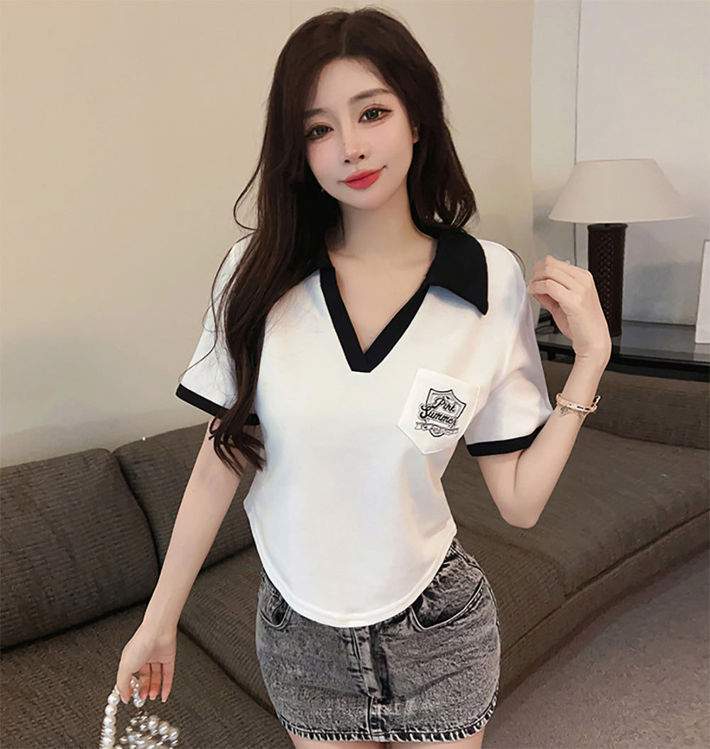 Women V-Neck Top With Pocket Detailing