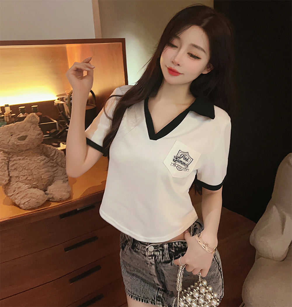 Women V-Neck Top With Pocket Detailing