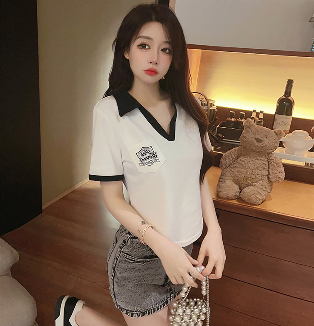 Women V-Neck Top With Pocket Detailing