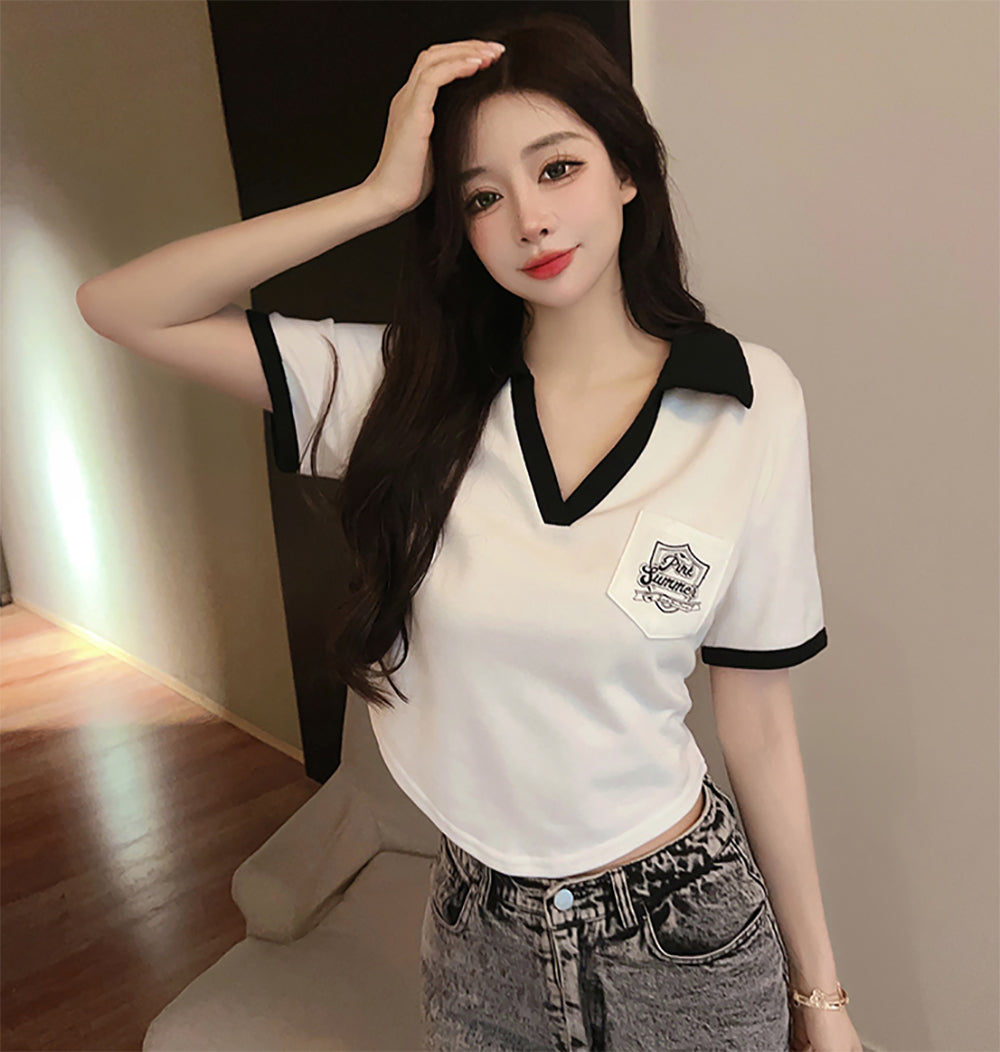 Women V-Neck Top With Pocket Detailing