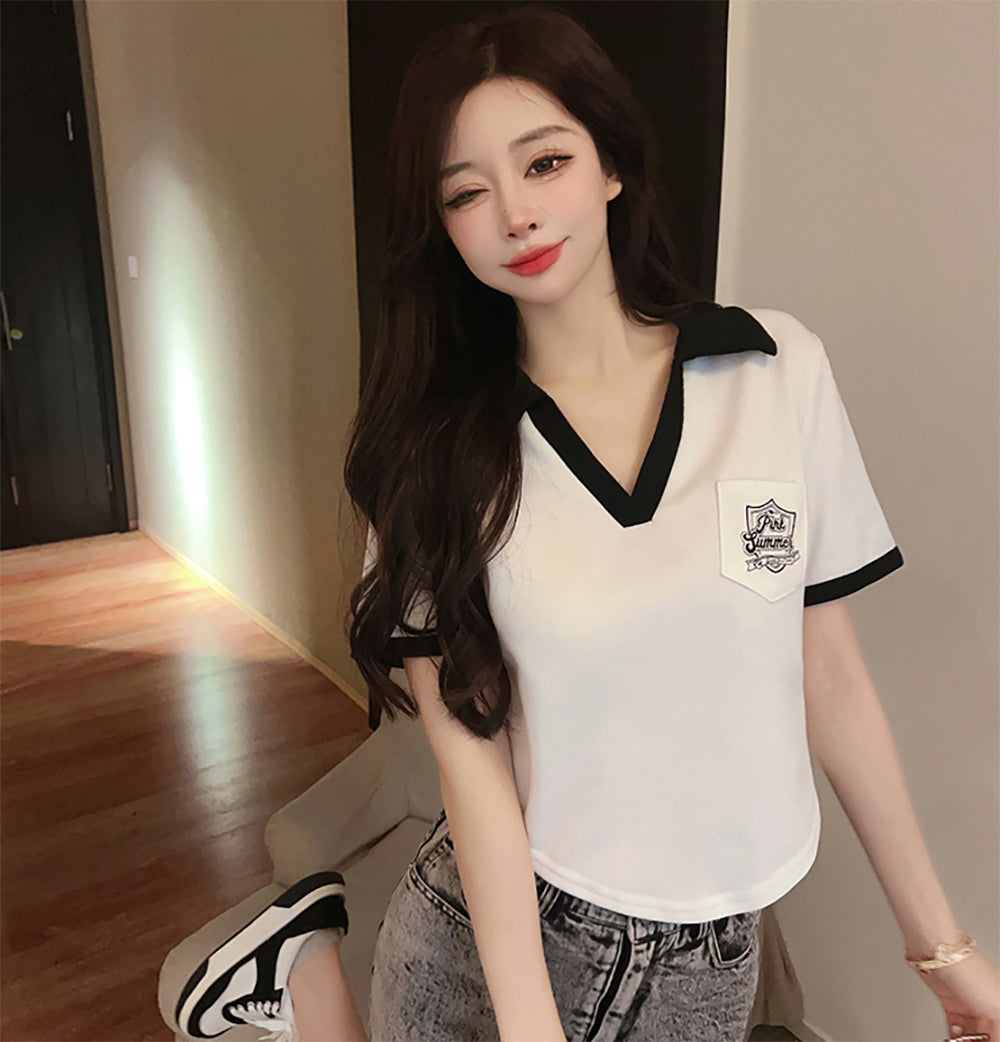Women V-Neck Top With Pocket Detailing