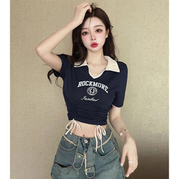 Women Typography Printed Shirt Style Crop Top