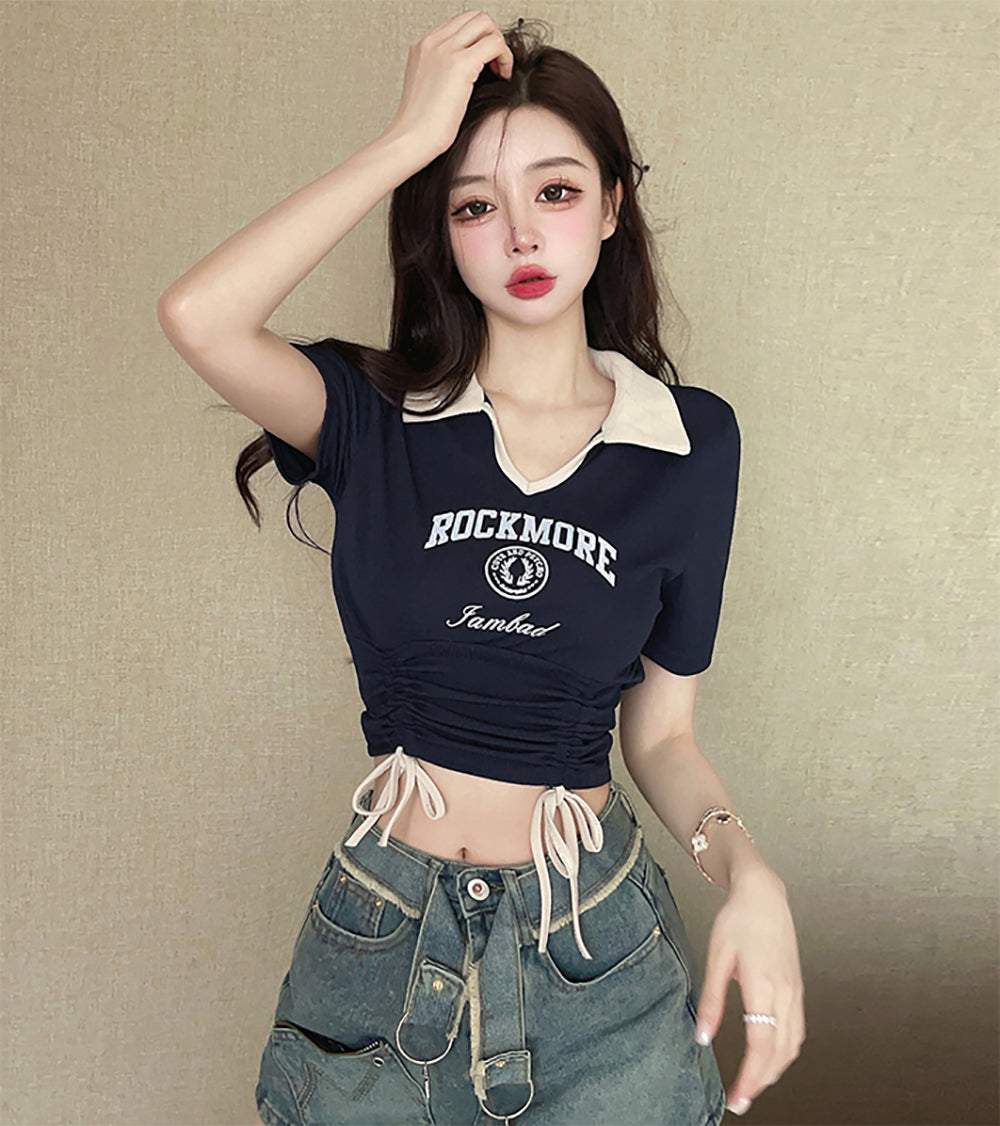 Women Typography Printed Shirt Style Crop Top