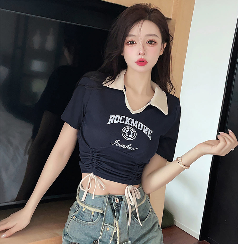 Women Typography Printed Shirt Style Crop Top