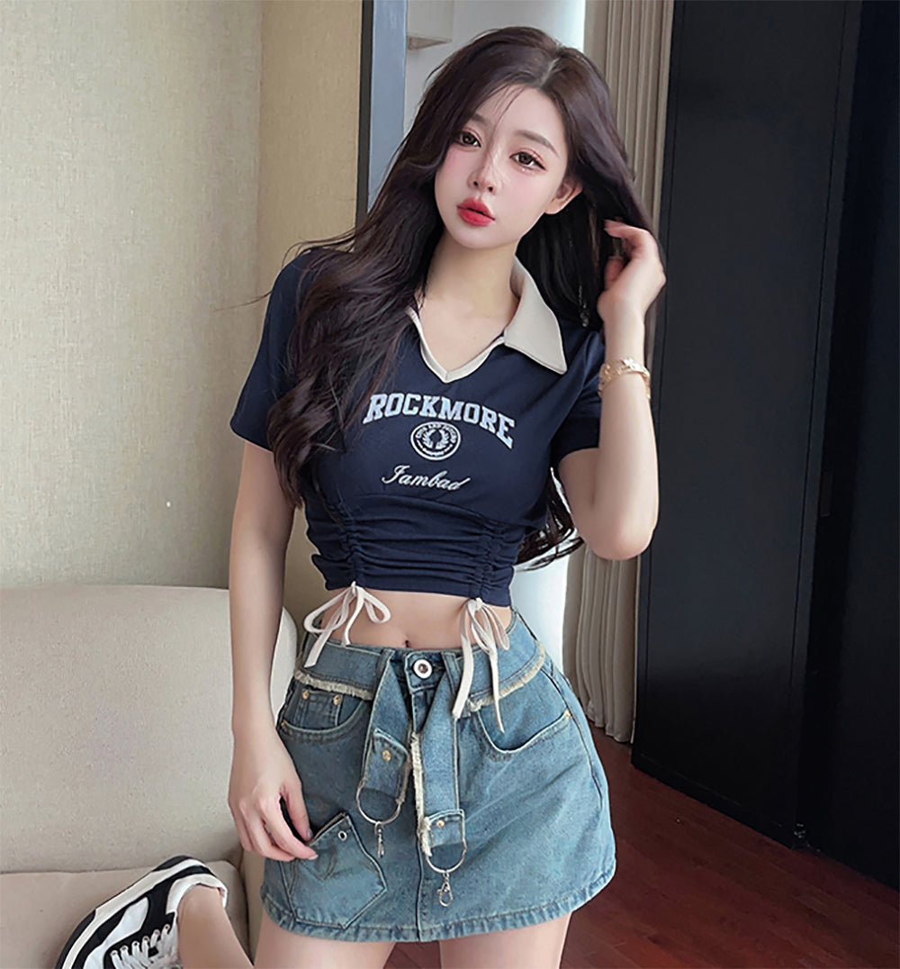 Women Typography Printed Shirt Style Crop Top