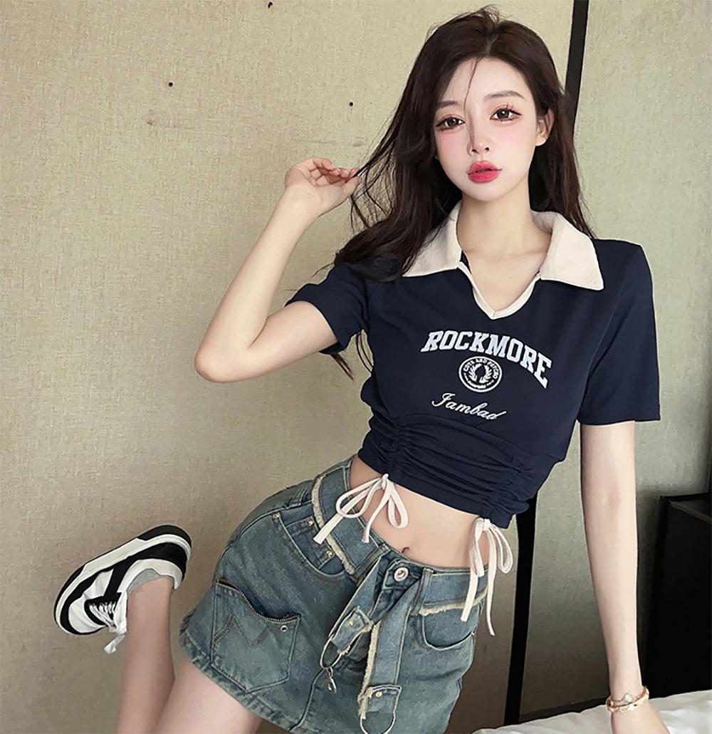 Women Typography Printed Shirt Style Crop Top
