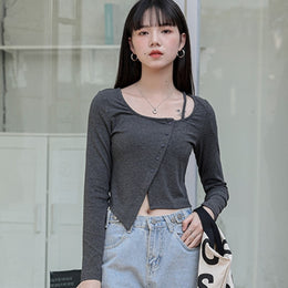 Grey Scoop Neck Crop Top
