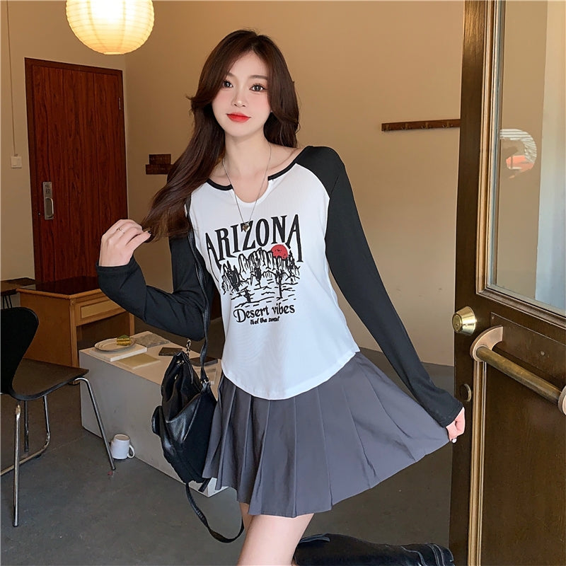 White & Black Typography Printed Long Sleeves Top