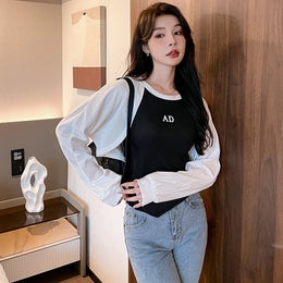 White Round Neck Long Sleeves Top