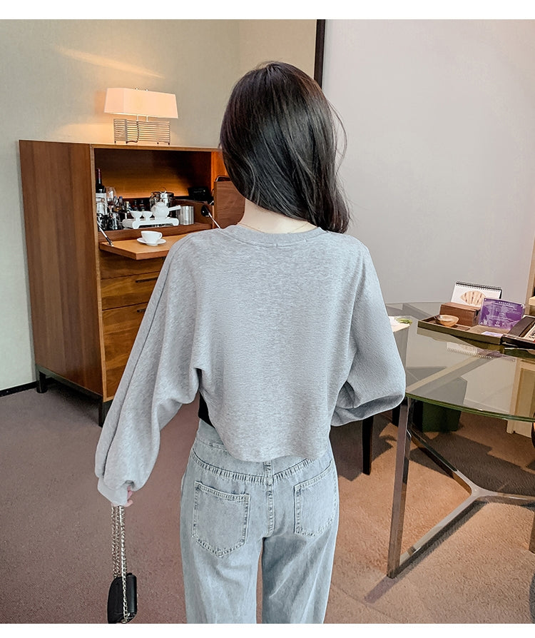 Grey Colourblocked Regular Top with Typography