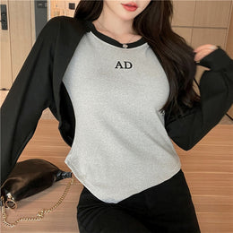 Black Colourblocked Typography Top