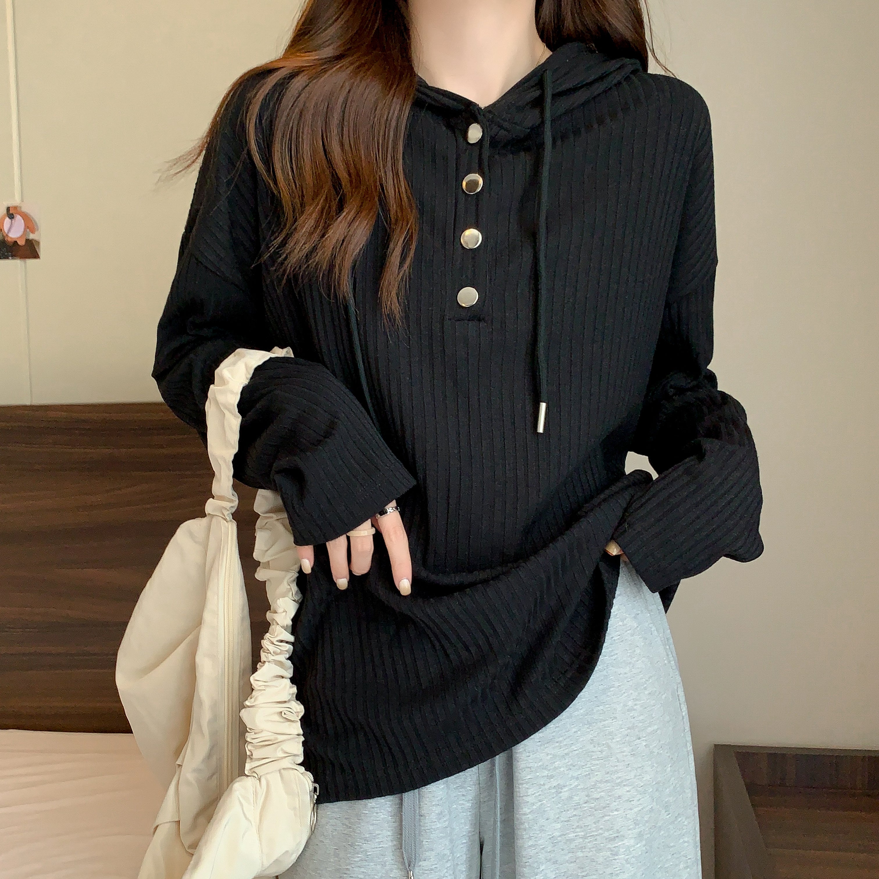 Women Solid Hood Top