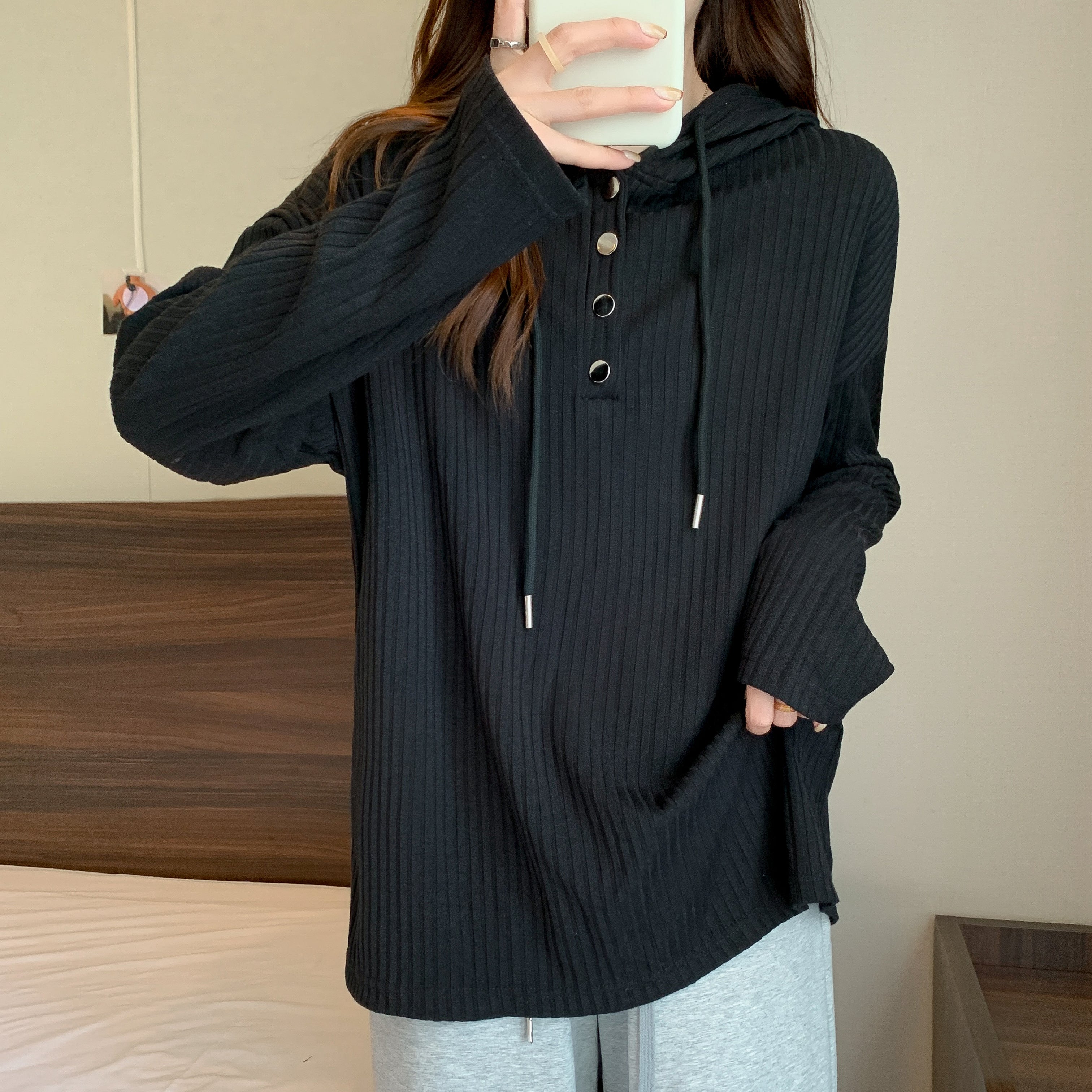 Women Solid Hood Top