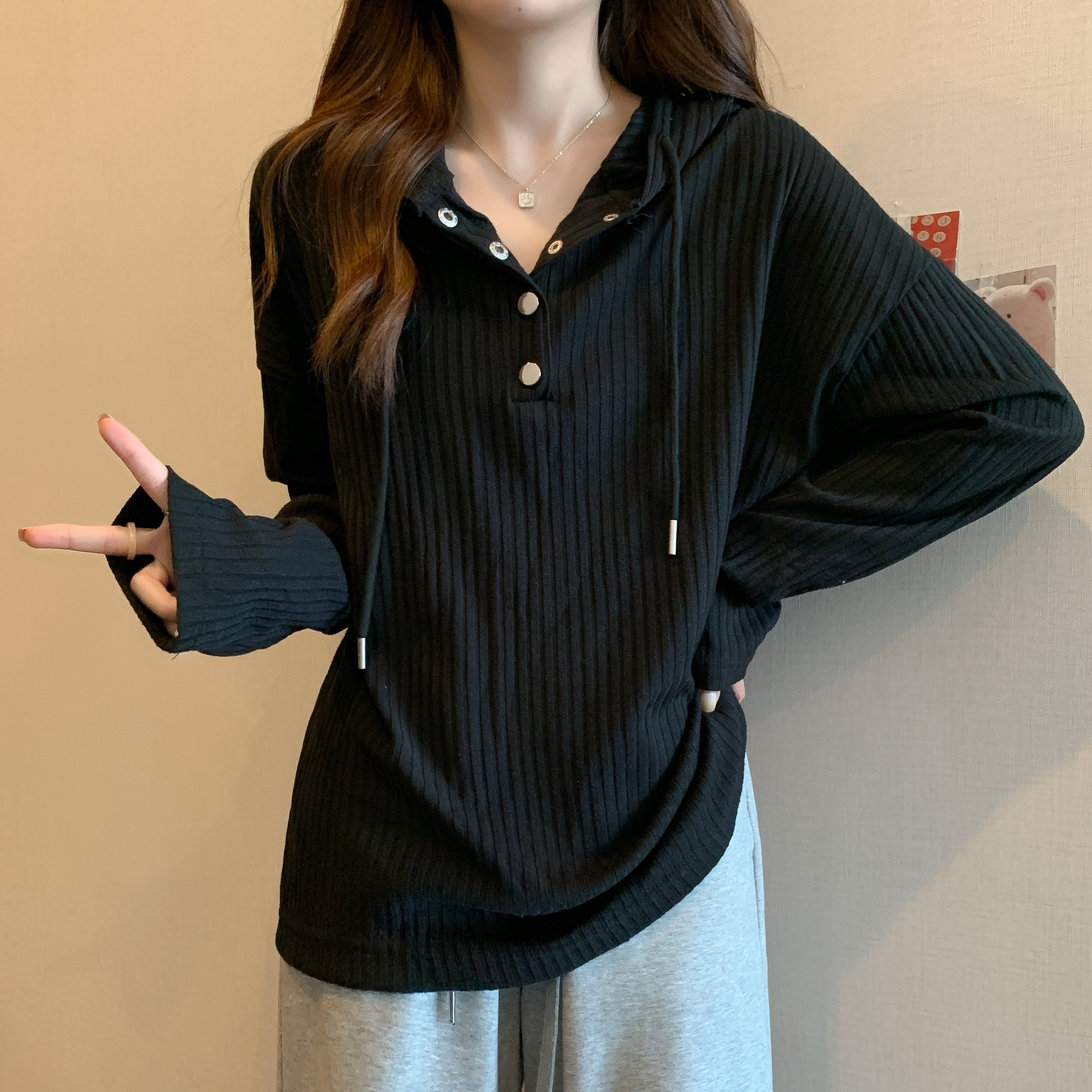 Women Solid Hood Top