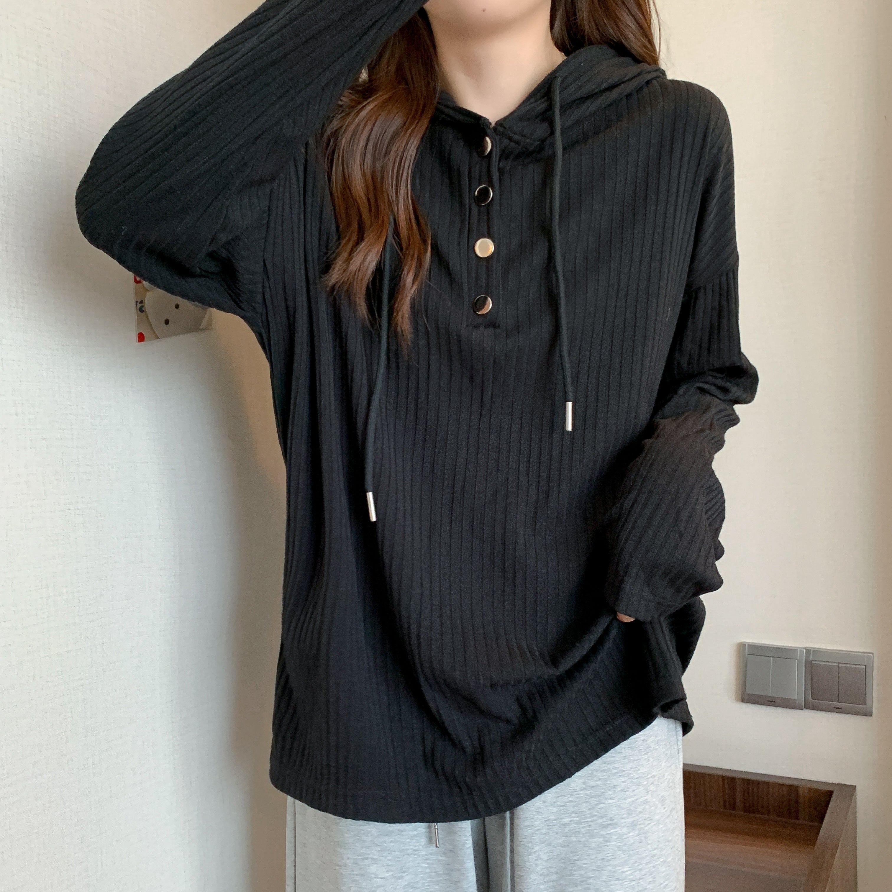 Women Solid Hood Top