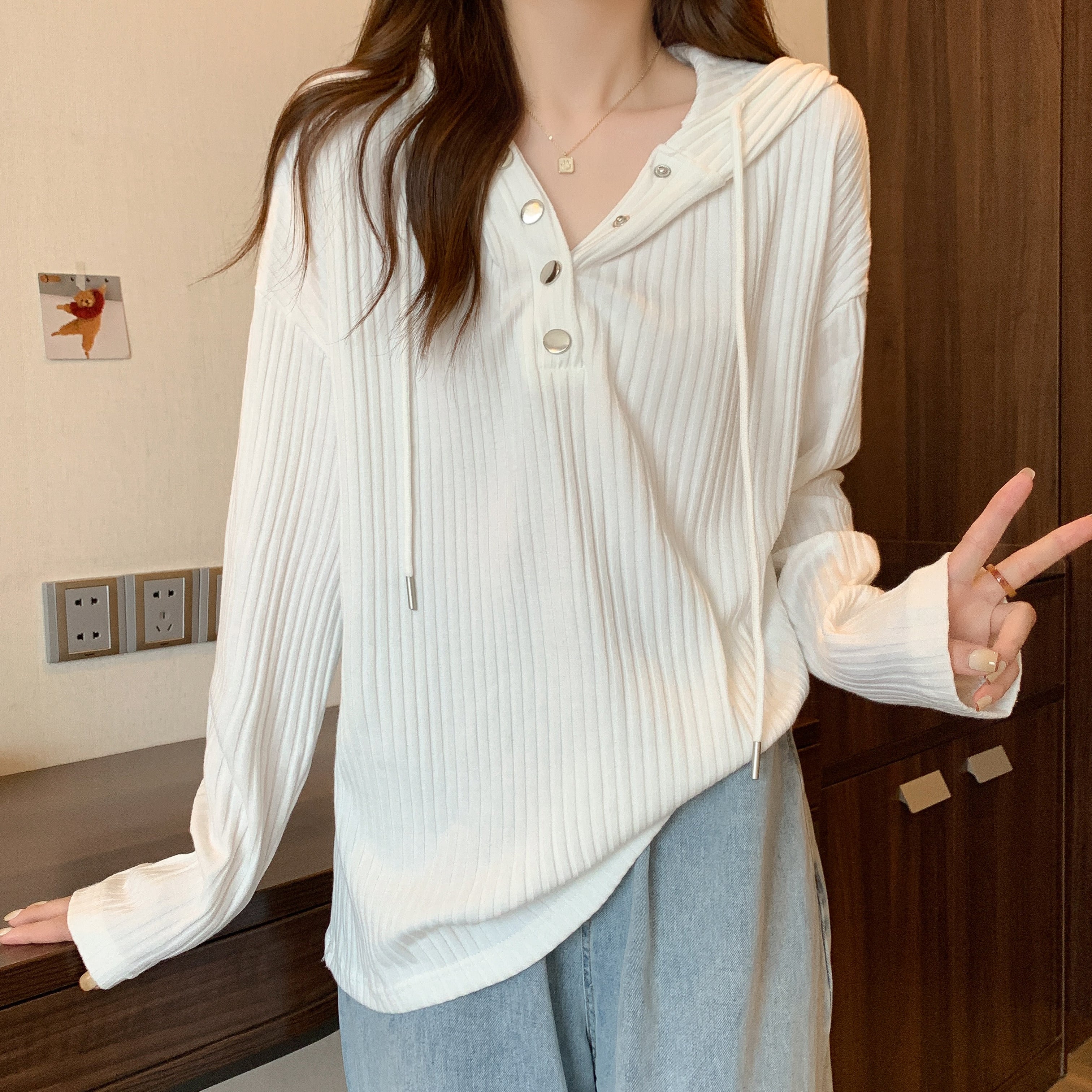 Women Solid Hood Top