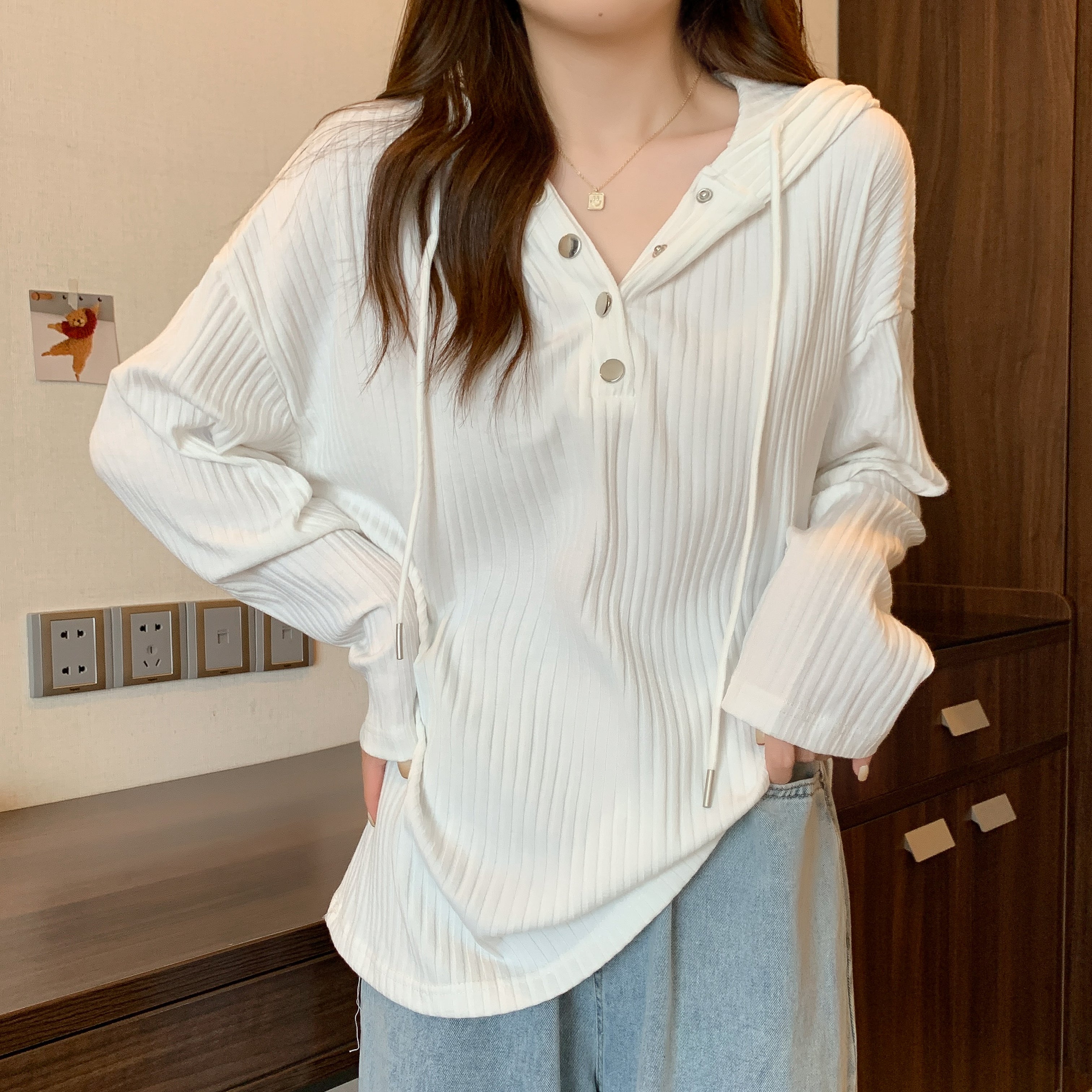 Women Solid Hood Top