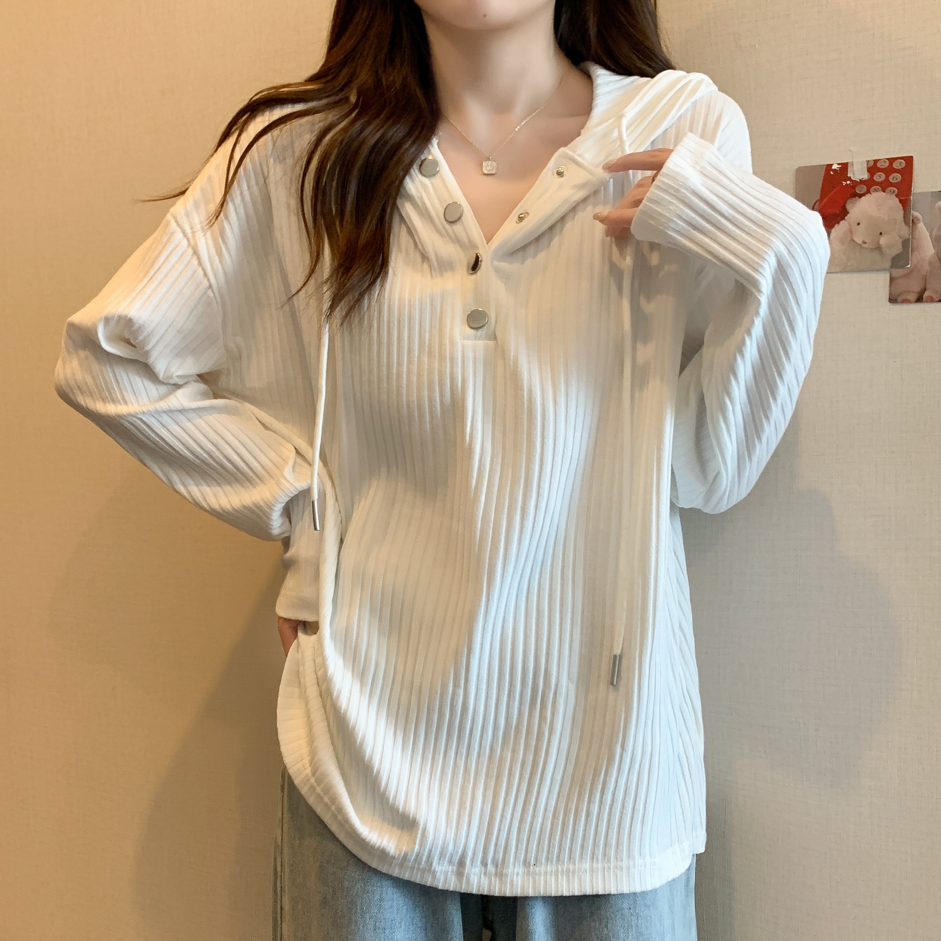 Women Solid Hood Top